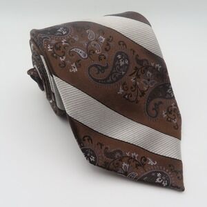 Zianetti Tie Silk Brown Silver Paisley 3.75" Wide 62" Long NEW